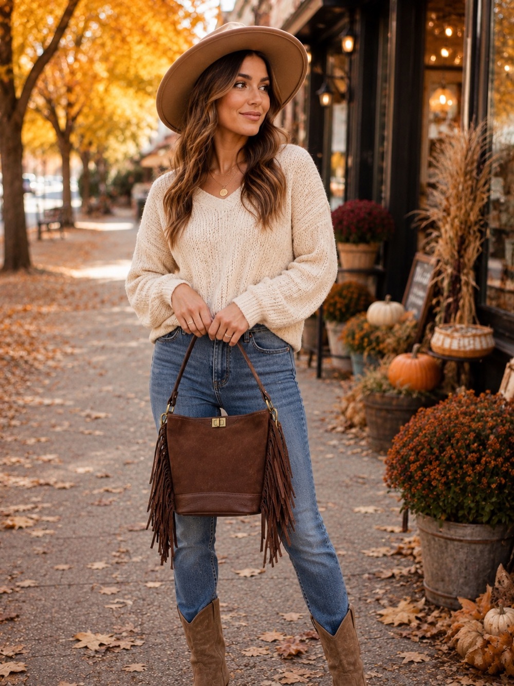 Genuine Leather Brown Suede Fringe Convertible Shoulder Crossbody Bag NWT